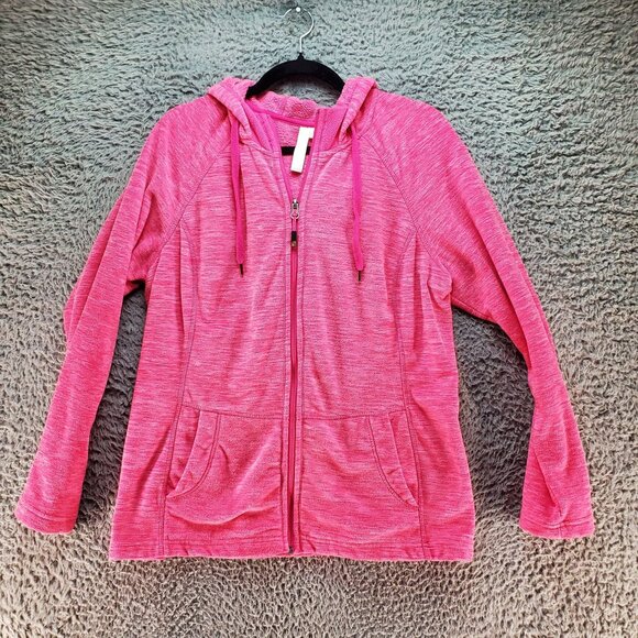 Green Tea Jacket Womens Large Pink Full Zip Polyester Fleece Hoodie - Picture 1 of 9